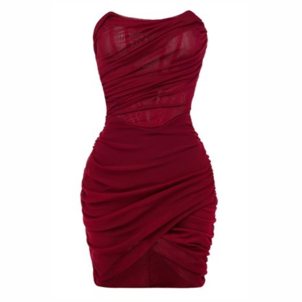 HEIRESS BEVERLY HILLS Chiffon Boned Corset Mini Bodycon Dress | XS | Red